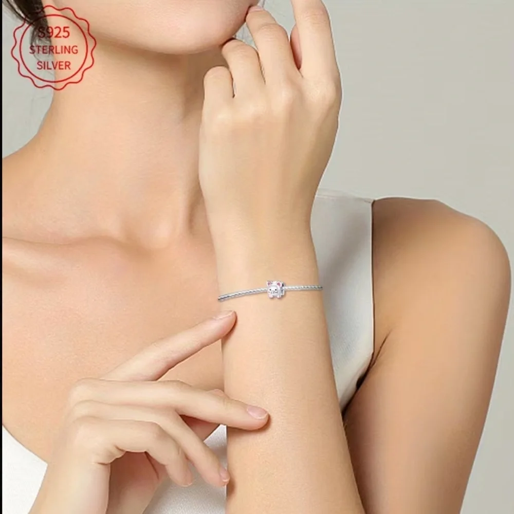 925 Sterling Silver Piggy Bracelet Charm-compatible with most charm bracelets